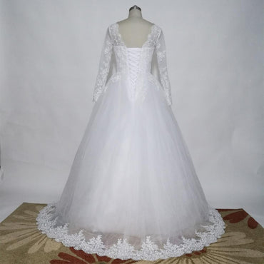 Long Wedding Dress, Lace Wedding Dress, Tulle Wedding Dress, Honest Bridal Dress, Long Sleeve Wedding Dress, Applique Custom Made Wedding Dress, LB0273