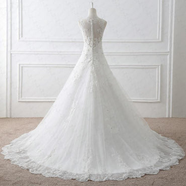 Long Wedding Dress, Off Shoulder Wedding Dress, Lace Bridal Dress, Applique Wedding Dress, Sleeveless Wedding Dress, Beading Wedding Dress, LB0327