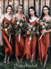 Spaghetti Straps V-neck Tea Length Silk Elastic Satin Slit Backless Bridesmaid Dress, FC3848