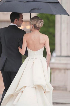 Satin A-Line Bridal Dress, Sweet Heart Backless Wedding Dress, Sleeveless Floor-Length Wedding Dress, LB0440