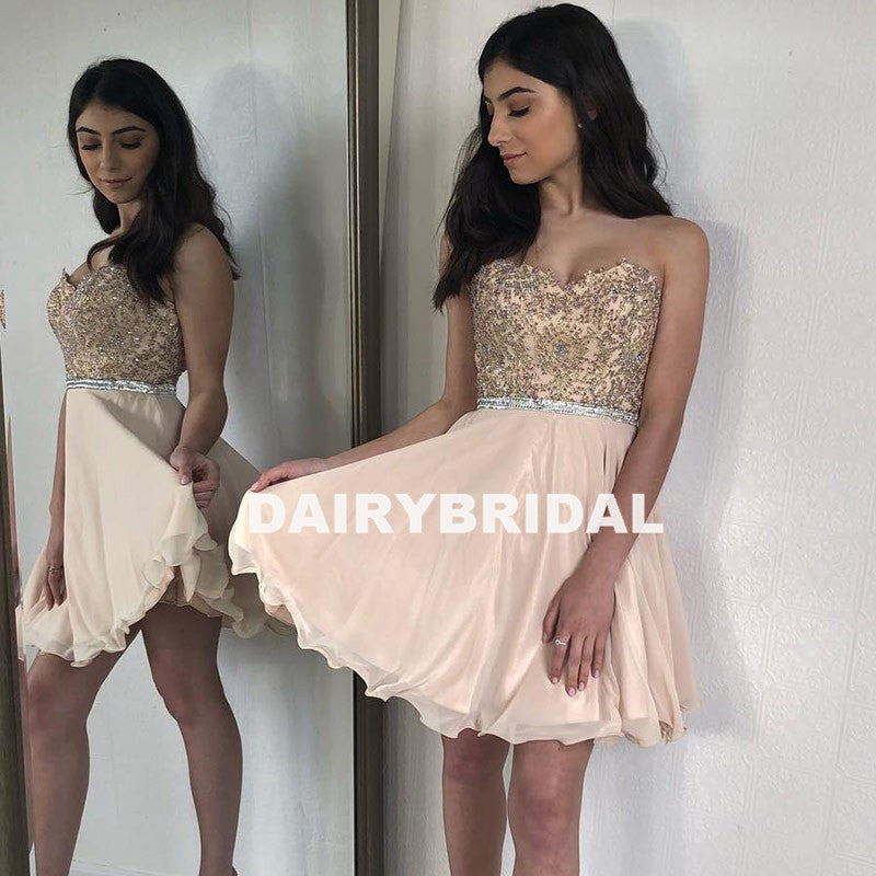 Sweet Heart Beaded Top Homecoming Dress, A-Line Chiffon Backless Homecoming Dress, D1250